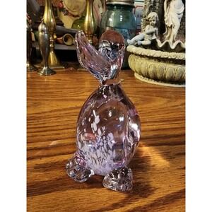 Vintage Blown Art Glass DUCK Paperweight Bird Figurine Purple Lavender Speckled